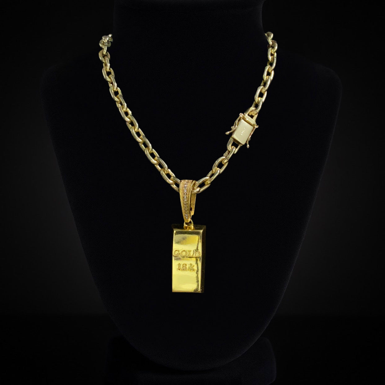 Cadena Candado Barra Gold 18k 8mm